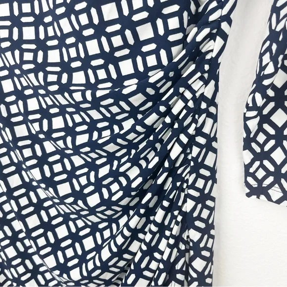 Lauren Ralph Lauren V-Neck Faux Wrap Dress Navy White Size 6 - Picture 9 of 15